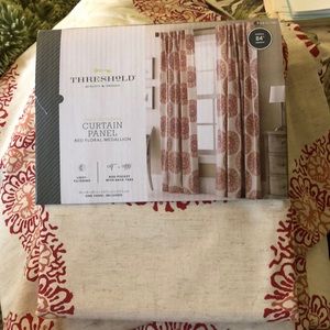 Red floral medallion curtain panel